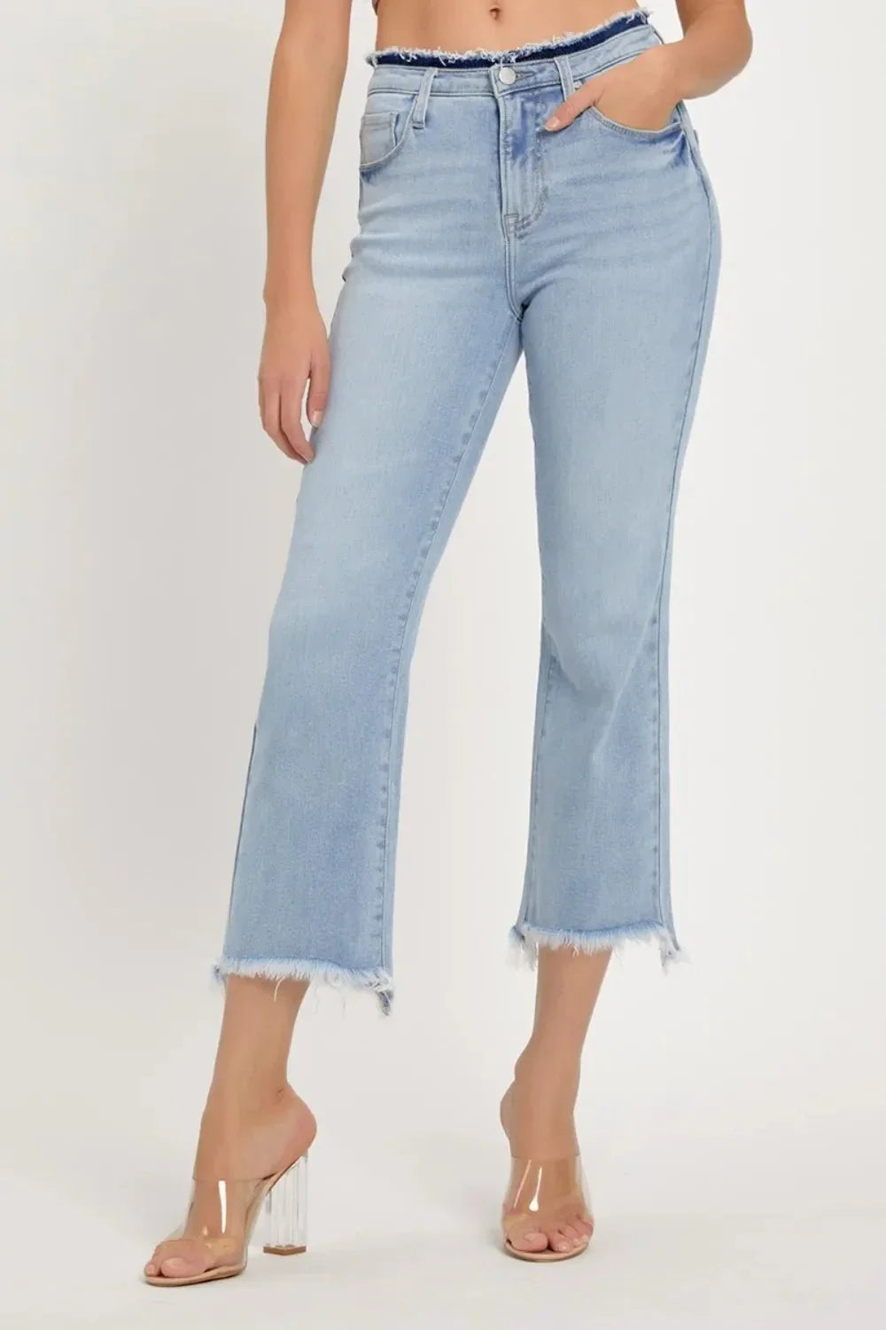 RISEN Full Size High Rise Raw Edge Crop Jeans - VILLA FASHION